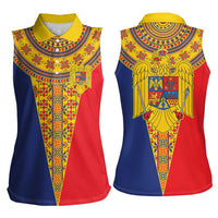 Romania Traditional Embroidery Pattern Women Sleeveless Polo Shirt
