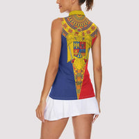 Romania Traditional Embroidery Pattern Women Sleeveless Polo Shirt