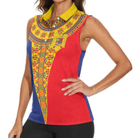 Romania Traditional Embroidery Pattern Women Sleeveless Polo Shirt