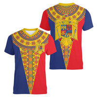 Romania Traditional Embroidery Pattern Women V-Neck T-Shirt