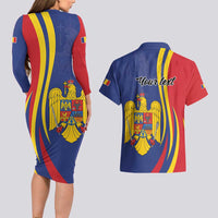 Romania Flag Day Personalized Couples Matching Long Sleeve Bodycon Dress and Hawaiian Shirt National Golden Eagle