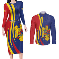 Romania Flag Day Personalized Couples Matching Long Sleeve Bodycon Dress and Long Sleeve Button Shirt National Golden Eagle