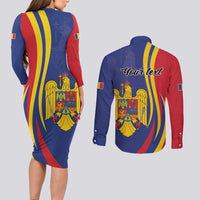 Romania Flag Day Personalized Couples Matching Long Sleeve Bodycon Dress and Long Sleeve Button Shirt National Golden Eagle