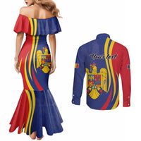 Romania Flag Day Personalized Couples Matching Mermaid Dress and Long Sleeve Button Shirt National Golden Eagle