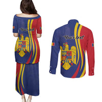 Romania Flag Day Personalized Couples Matching Puletasi and Long Sleeve Button Shirt National Golden Eagle
