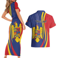 Romania Flag Day Personalized Couples Matching Short Sleeve Bodycon Dress and Hawaiian Shirt National Golden Eagle