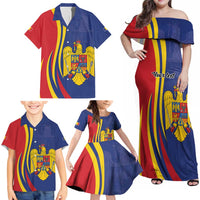 Romania Flag Day Personalized Family Matching Off Shoulder Maxi Dress and Hawaiian Shirt National Golden Eagle