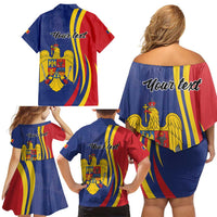 Romania Flag Day Personalized Family Matching Off Shoulder Short Dress and Hawaiian Shirt National Golden Eagle