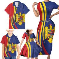 Romania Flag Day Personalized Family Matching Short Sleeve Bodycon Dress and Hawaiian Shirt National Golden Eagle