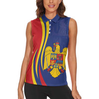 Romania Flag Day Personalized Women Sleeveless Polo Shirt National Golden Eagle