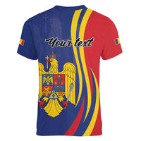 Romania Flag Day Personalized Women V-Neck T-Shirt National Golden Eagle