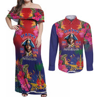 Haiti Toussaint Louverture Personalized Couples Matching Off Shoulder Maxi Dress and Long Sleeve Button Shirt Haitian Revolution 1804