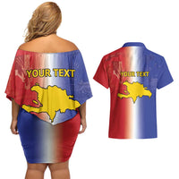 Hispaniola Personalized Couples Matching Off Shoulder Short Dress and Hawaiian Shirt Dominican Republic Haiti Map