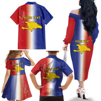 Hispaniola Personalized Family Matching Off The Shoulder Long Sleeve Dress and Hawaiian Shirt Dominican Republic Haiti Map