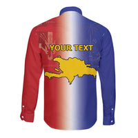Hispaniola Personalized Long Sleeve Button Shirt Dominican Republic Haiti Map