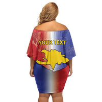 Hispaniola Personalized Off Shoulder Short Dress Dominican Republic Haiti Map