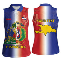 Hispaniola Personalized Women Sleeveless Polo Shirt Dominican Republic Haiti Map