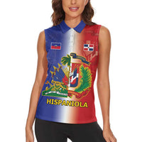 Hispaniola Personalized Women Sleeveless Polo Shirt Dominican Republic Haiti Map
