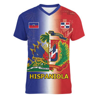 Hispaniola Personalized Women V-Neck T-Shirt Dominican Republic Haiti Map