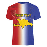 Hispaniola Personalized Women V-Neck T-Shirt Dominican Republic Haiti Map