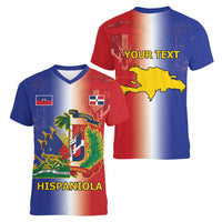 Hispaniola Personalized Women V-Neck T-Shirt Dominican Republic Haiti Map
