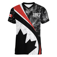 Personalized Canada Day Sine 1867 Women V-Neck T-Shirt With National Maple Leaf - Wonder Print Shop