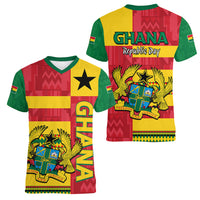 Ghana Women V Neck T Shirt Republic Day - African Kitenge Style - Wonder Print Shop