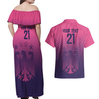 Custom Germany Football Couples Matching Off Shoulder Maxi Dress and Hawaiian Shirt Glowing Pink Line LT9 - Wonder Print Shop