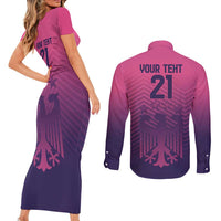 Custom Germany Football Couples Matching Short Sleeve Bodycon Dress and Long Sleeve Button Shirt Glowing Pink Line LT9 - Wonder Print Shop