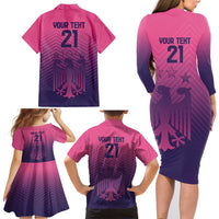 Custom Germany Football Family Matching Long Sleeve Bodycon Dress and Hawaiian Shirt Glowing Pink Line LT9 - Wonder Print Shop