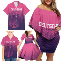 Custom Germany Football Family Matching Off Shoulder Short Dress and Hawaiian Shirt Glowing Pink Line LT9 - Wonder Print Shop