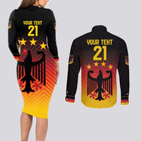 Custom Germany Football Couples Matching Long Sleeve Bodycon Dress and Long Sleeve Button Shirt Special Black Eagle Flag Style LT9 - Wonder Print Shop