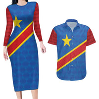 Democratic Republic of the Congo Personalized Couples Matching Long Sleeve Bodycon Dress and Hawaiian Shirt Flag Style - Wonder Print Shop