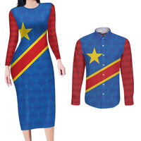 Democratic Republic of the Congo Personalized Couples Matching Long Sleeve Bodycon Dress and Long Sleeve Button Shirt Flag Style - Wonder Print Shop