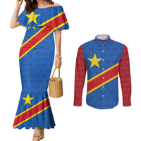Democratic Republic of the Congo Personalized Couples Matching Mermaid Dress and Long Sleeve Button Shirt Flag Style - Wonder Print Shop