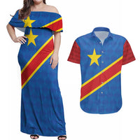 Democratic Republic of the Congo Personalized Couples Matching Off Shoulder Maxi Dress and Hawaiian Shirt Flag Style - Wonder Print Shop
