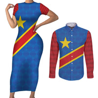 Democratic Republic of the Congo Personalized Couples Matching Short Sleeve Bodycon Dress and Long Sleeve Button Shirt Flag Style - Wonder Print Shop