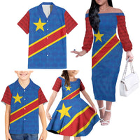 Democratic Republic of the Congo Personalized Family Matching Off The Shoulder Long Sleeve Dress and Hawaiian Shirt Flag Style - Wonder Print Shop