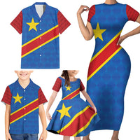 Democratic Republic of the Congo Personalized Family Matching Short Sleeve Bodycon Dress and Hawaiian Shirt Flag Style - Wonder Print Shop
