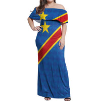 Democratic Republic of the Congo Personalized Off Shoulder Maxi Dress Flag Style - Wonder Print Shop