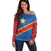 Democratic Republic of the Congo Personalized Off Shoulder Sweater Flag Style - Wonder Print Shop