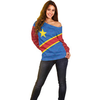 Democratic Republic of the Congo Personalized Off Shoulder Sweater Flag Style - Wonder Print Shop