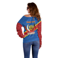 Democratic Republic of the Congo Personalized Off Shoulder Sweater Flag Style - Wonder Print Shop