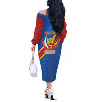 Democratic Republic of the Congo Personalized Off The Shoulder Long Sleeve Dress Flag Style - Wonder Print Shop