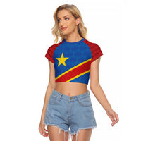 Democratic Republic of the Congo Personalized Raglan Cropped T Shirt Flag Style - Wonder Print Shop