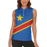 Democratic Republic of the Congo Personalized Women Sleeveless Polo Shirt Flag Style - Wonder Print Shop