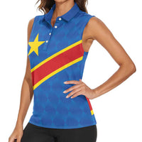 Democratic Republic of the Congo Personalized Women Sleeveless Polo Shirt Flag Style - Wonder Print Shop