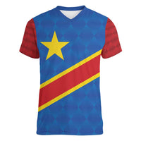 Democratic Republic of the Congo Personalized Women V-Neck T-Shirt Flag Style - Wonder Print Shop