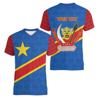 Democratic Republic of the Congo Personalized Women V-Neck T-Shirt Flag Style - Wonder Print Shop