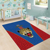 DR Congo Football Custom Area Rug Blue Leopard Skin Pattern - Wonder Print Shop